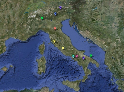 Cartina degli avvistamenti segnalati all'Aeronautica Militare nel 2009