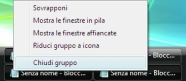 Il menu per eseguire azioni su pi finestre della barra delle applicazioni