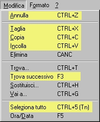 Il menu del Blocco Note